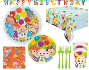 Cocomelon Birthday Party Supplies Bundle | Cocomelon Plates | Cocomelon Napkins | Cocomelon Cups | Cocomelon Tablecover | Cocomelon...