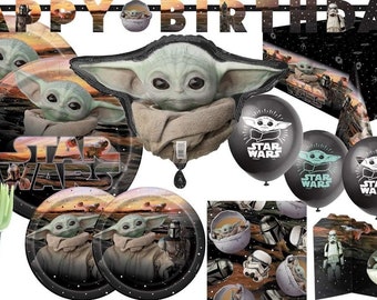 Mandalorian The Child Baby Yoda Party Supplies Bundle with Cake Plates and Napkins for 8 Guests
