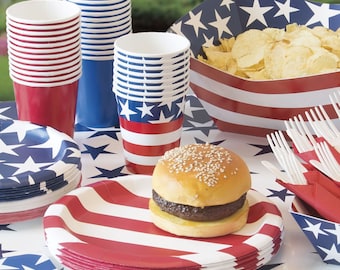 Stars and Stripes Patriotic Party Supplies: USA Flag Paper Plates & Napkins