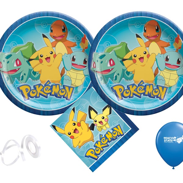 Pokemon Party Supplies Bundle with Plates and Napkins for 16 Guests