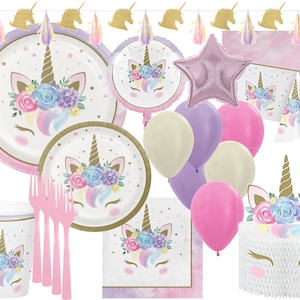 Unicorn Party Supplies Pack Tbl Set for 8 w/Deco