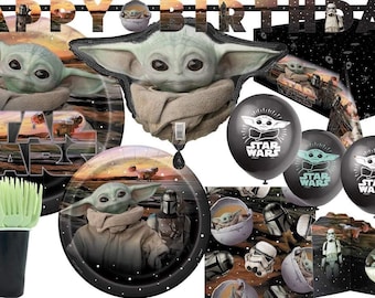 Table Set and Decorations for 8 Mandalorian The Child Baby Yoda Party Supplies Bundle with Dinner Plates and Napkins for 16 Guests
