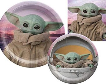 Star Wars The Mandalorian Baby Yoda Party Supplies Bundle | Baby Yoda Plates | Baby Yoda Napkins | Baby Yoda Cups | Baby Yoda Table Cover