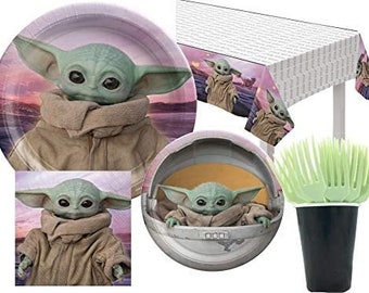 Star Wars The Mandalorian Baby Yoda Party Supplies Bundle | Baby Yoda Plates | Baby Yoda Napkins | Baby Yoda Cups | Baby Yoda Table Cover