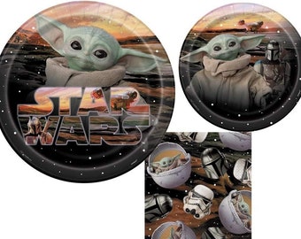 Mandalorian The Child Baby Yoda Party Supplies Bundle with Cake Plates and Napkins for 8 Guests