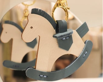 Handmade Leather Rocking Horse Keychain: Bag Charm Accessory girl daughter girlfriend gift idea birthday holiday