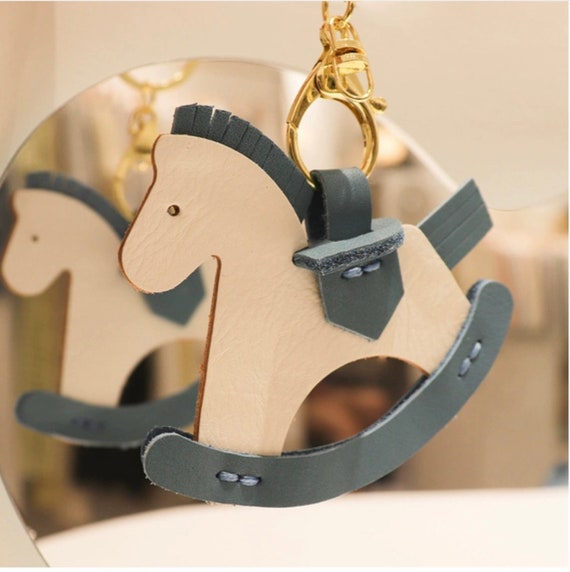 Handmade Leather Carousel Rocking Horse Keychain Bag Charms 