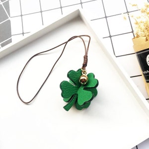 Lucky Clover Four leaf clover keychain car charm handmade leather rear View Mirror Car Gift birthday valentine anniversary father mother