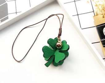 Lucky Clover Four leaf clover keychain car charm handmade leather rear View Mirror Car Gift birthday valentine anniversary father mother