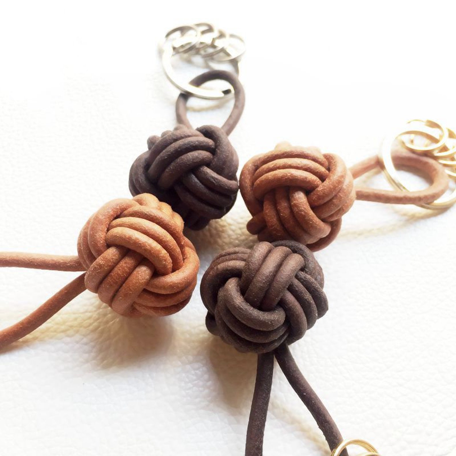 Knot Keychain Nautical Knot Ball Leather Handmade With Rings Etsy UK