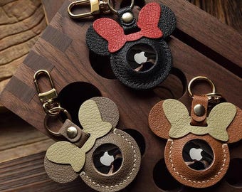 Handmade leather  airtag cover Mickey Minnie case protector birthday gift holiday Valentine gift