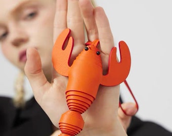 Handmade Genuine Leather Lobster Bag Charm Unique Accessory keychains gift idea holiday birthday