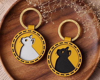 Handmade leather cute cat key chains bag charms accessory gift birthday valentine friend holiday