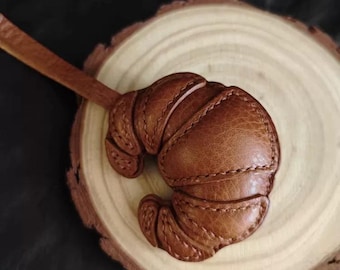 Handmade Genuine Leather Croissant keychain bag charms baker mom accessary bread lover gift