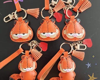 Handmade Genuine Leather G*field Nermal Leather Keychain Bag Charm Cute Cat pet Holiday Gift Ideas Purse Charm birthday friend family gift