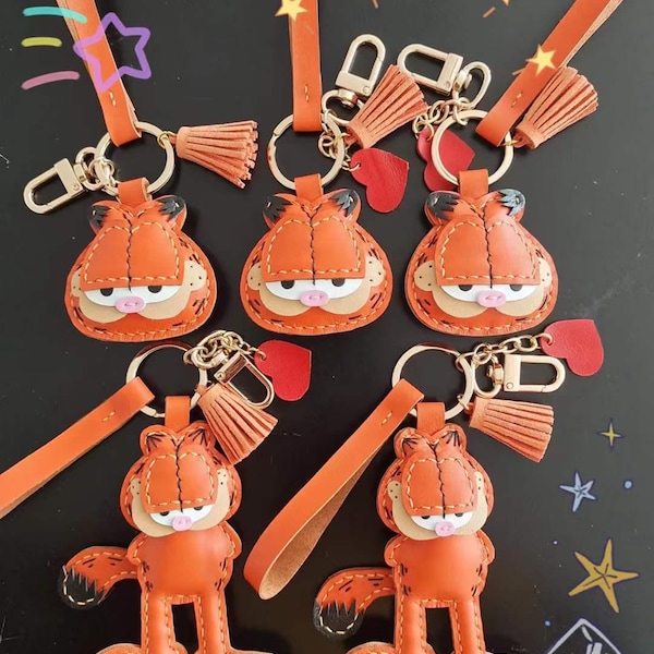 Handmade Genuine Leather G*field Nermal Leather Keychain Bag Charm Cute Cat pet Holiday Gift Ideas Purse Charm birthday friend family gift
