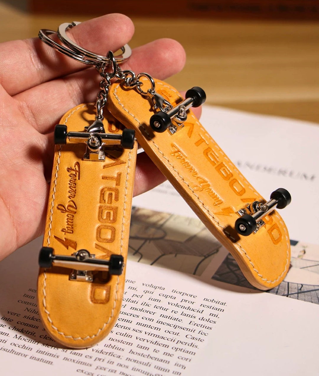 Handmade Genuine Leather Skateboard Keychain Bag Charms Hippop