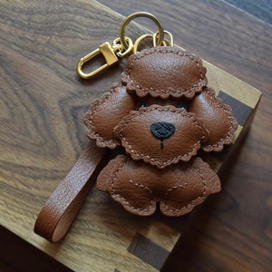 Handmade Genuine Leather Poodle Puppy Dog Keychains Bag Charms Gift Idea friend family birthday holiday pet
