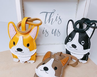 Welsh Corgi puppy dog keychain bag charm car mirror charm handmade leather accessary