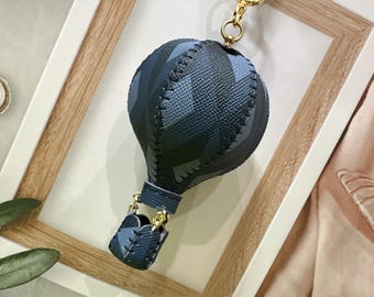 Handmade Genuine Leather Hot Air Balloon Keychain Car Hanging Ornament bag charms gift idea holiday birthday