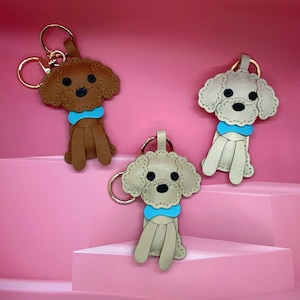 Cute Puddle Toy Puddle Teddy Bear Poodle Keychain bag charm accessary leather handmade birthday mother day valentine Christmas gift