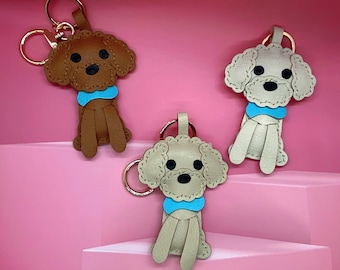 Cute Puddle Toy Puddle Teddy Bear Poodle Keychain bag charm accessary leather handmade birthday mother day valentine Christmas gift