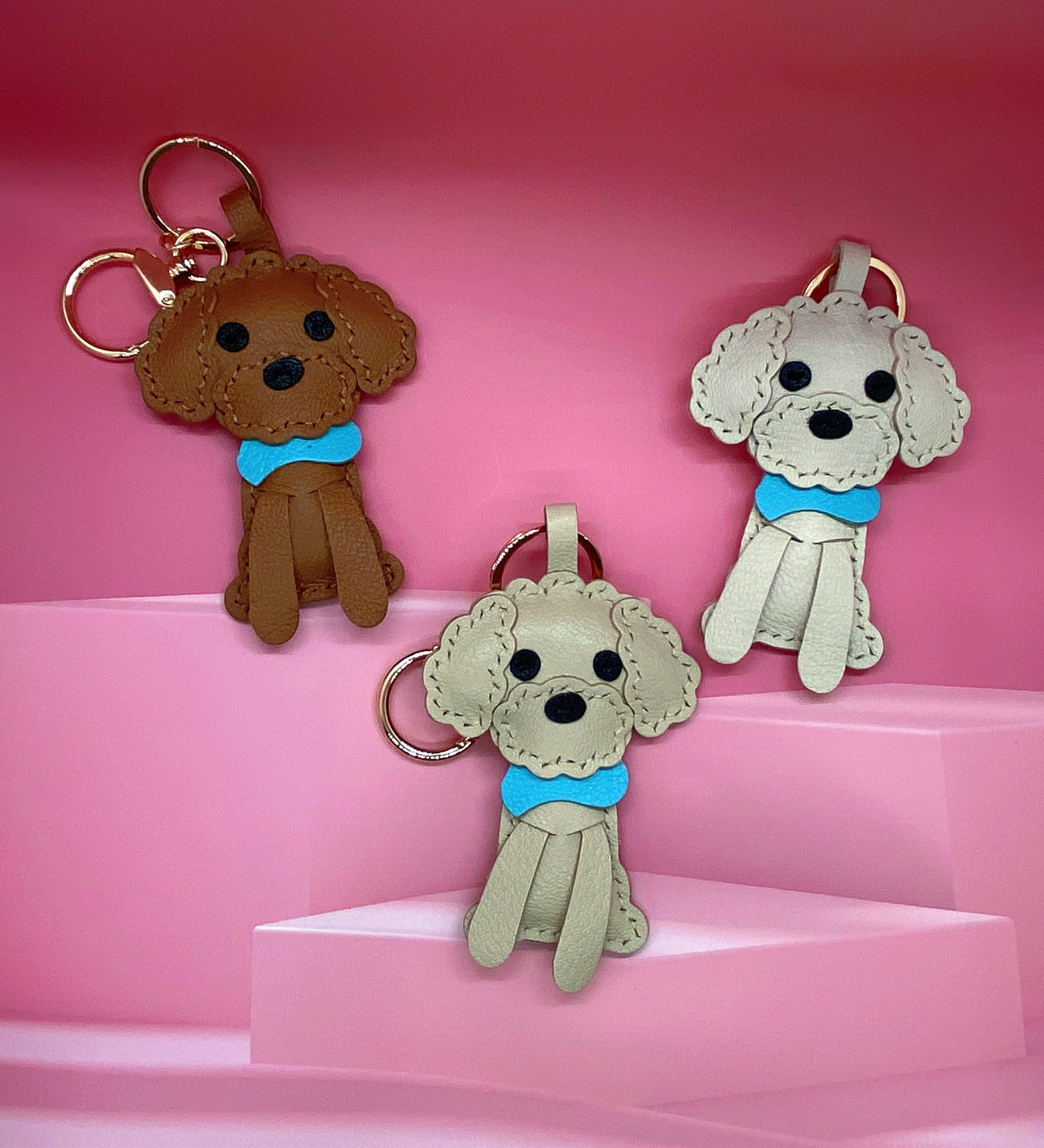 Poodle Puppy Leather Keychain Pendant