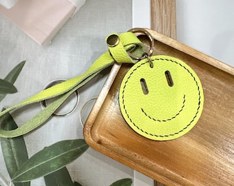 Handmade Italian Lambskin Leather Smile Face Keychain: Bag Charm