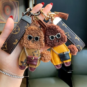 Handmand Leather Keychain Cute Poodle Puppy Dog Bag charms Accessary birthday valentine holiday Gift