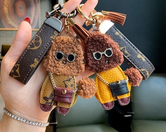 Handmand Leather Keychain Cute Poodle Puppy Dog Bag charms Accessary birthday valentine holiday Gift