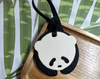 Handmade Genuine Leather cute Panda Bag Charm Keychain gift idea birthday holiday