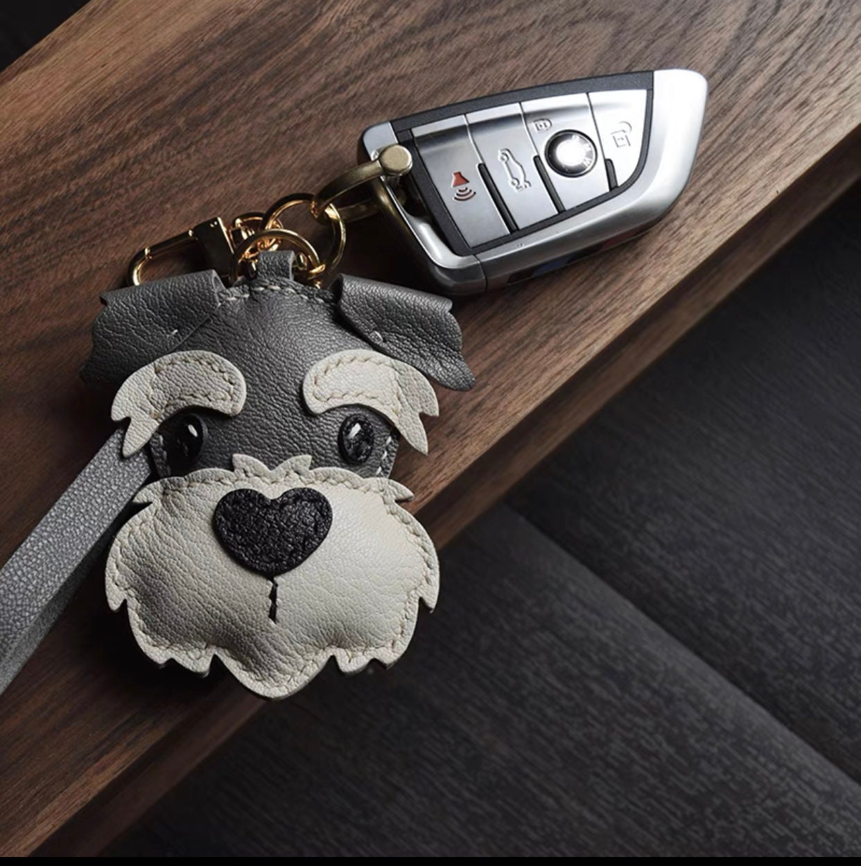 Handmade Leather Key Chain Schnauzer Dog Puppy Bag Charms 