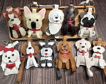 Handmade Leather Dog Breed Keychain Puppy Bag Charm Beagle Golden Retrever Yorkshire bulldog Pug Labrador schnauzer Terriers Maltese Husky