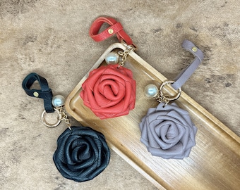 Handmade Leather Rose Keychain: French Goat Leather Bag Charm