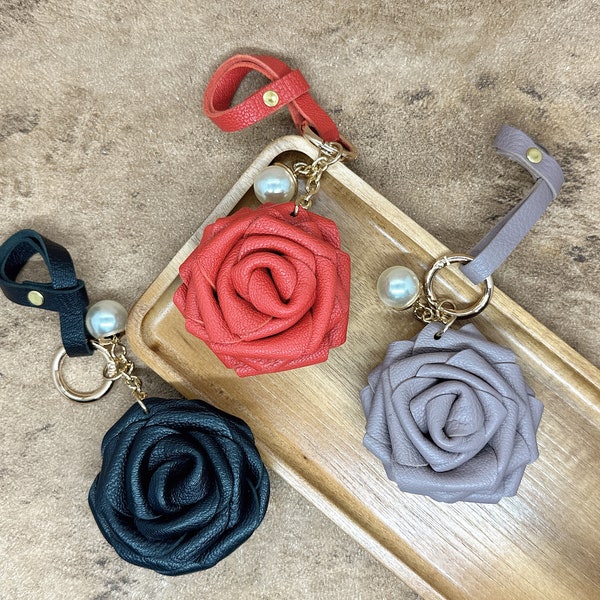 Handmade leather Forever Rose key rings strip bag charm keychain accessary gift valentine mother day holiday birthday gift ideas