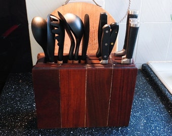 Reclaimed South Rhodesian Mahogany Wooden Knife and Utensil Block