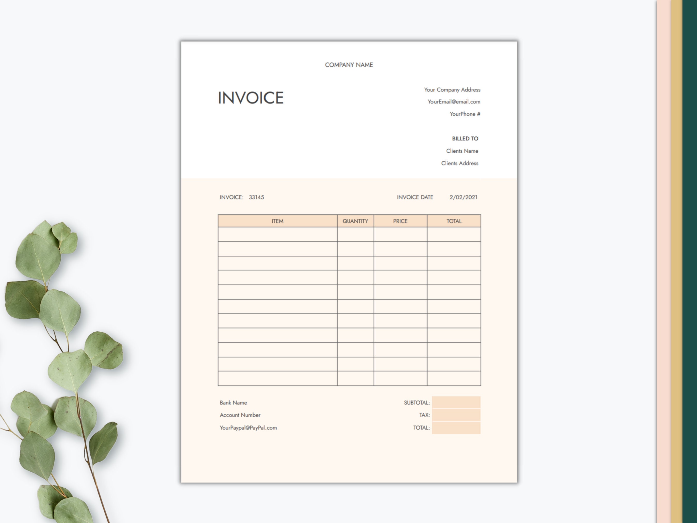 peach invoice template digital invoice template printable etsy