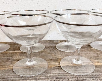 Vintage Thorpe Silver Band Champagne Glasses, Set of 6 mid century barware glasses, Dorothy Thorpe Mad Men