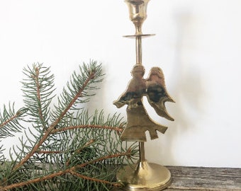 Vintage Solid Brass Angel Candlestick Holder on a circle base, Angel candlestick Elegant Contemporary Mid Century Gold Holiday Centerpiece