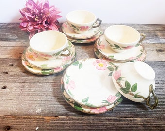 2 Fransican Desert Rose Cup and Saucer SetsJohnson Bros Vintage China 1995 Made in England Hand Painted Floral Country Cottage Kitchen