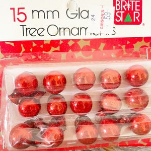 Vintage Mini Red Glass Christmas Ornaments, 15 in Box, Hand-painted, circa 1970s Brite Star 15 mm image 4