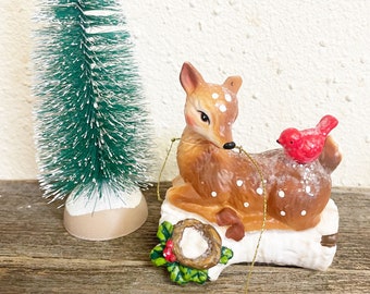 Vintage Kitschy Christmas Fawn or Deer Glass Ornament; circa 1960s, Mid Century Kitsch,