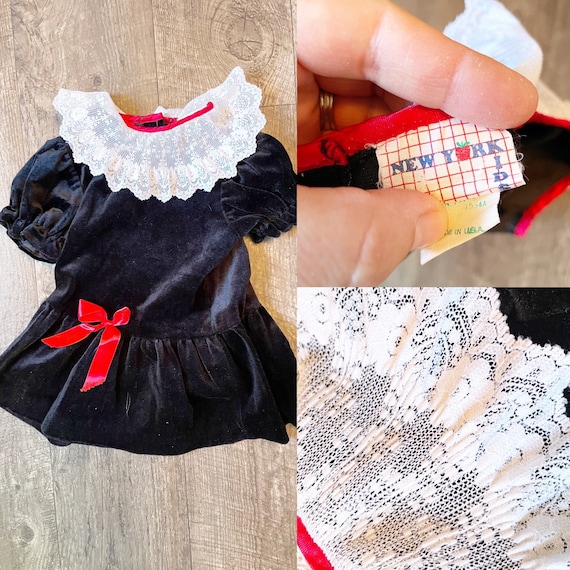 Vintage Girls 4T Black Suede and Lace Christmas d… - image 1