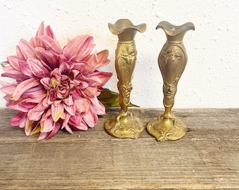 Antique Brass Pillar Candle Holders ;Set of 2, WB mfg Co  Mid Century Gold, Hollywood Regency