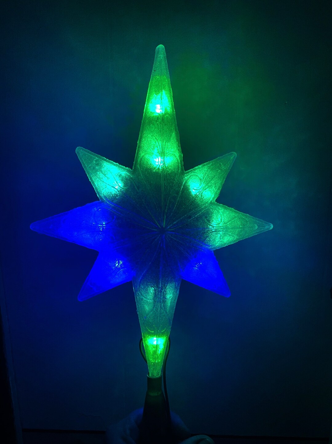 Vintage Christmas Tree Topper Star Blue and Green Plastic Etsy