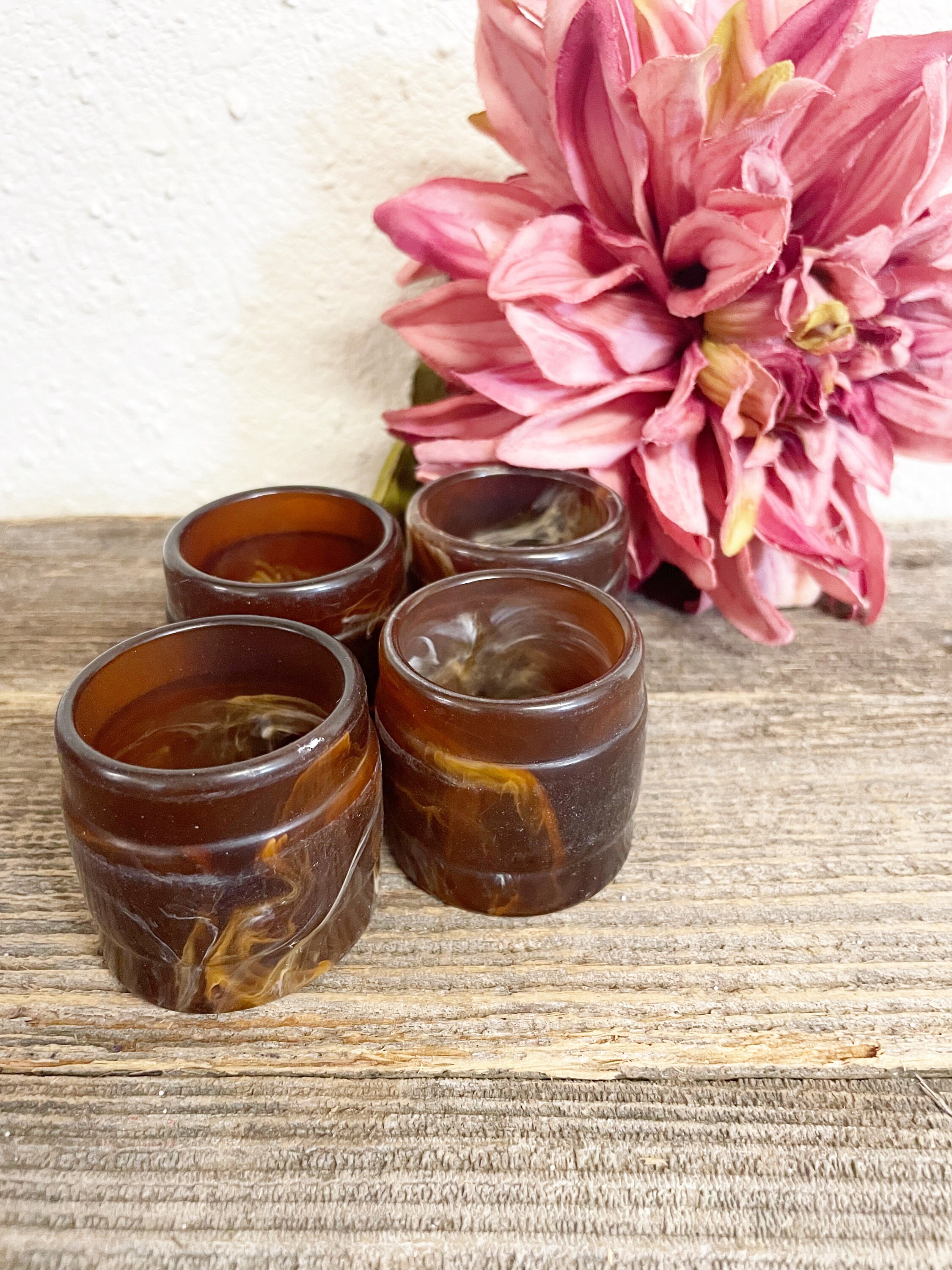 Vintage Napkin Rings plastic set of 4 circa 1980s Retro lucite Boho Dining table decor