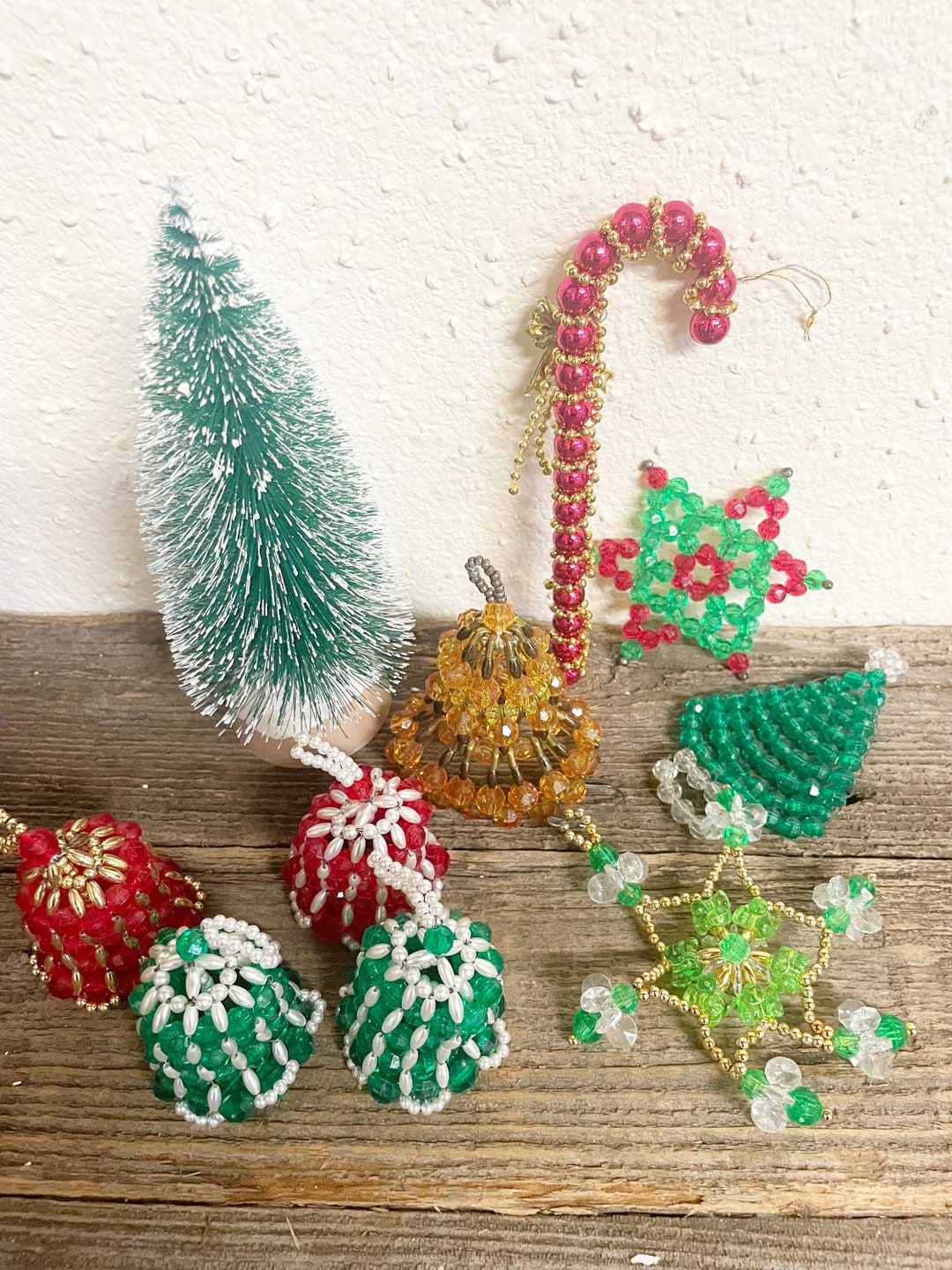 Vintage Handmade Beaded Christmas Ornaments Hand Made Ornaments, Bells