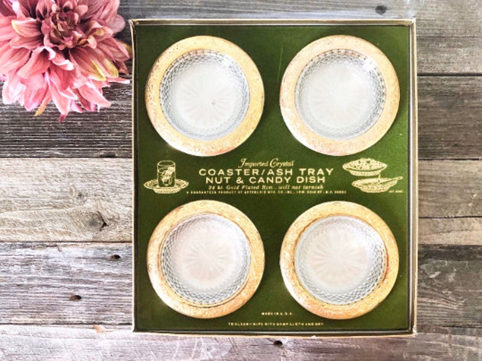 Vintage 24k Gold Plated Coaster Or Ashtray set Set of 4 with Etsy