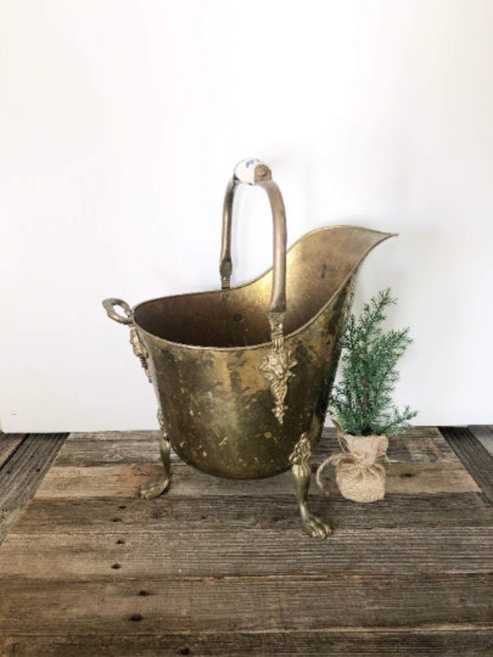 Antique Dutch Brass Coal Bucket Claw Foot Log Rack Art Etsy