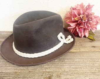Vintage 1950s WORMSER Western Fedora ; size  7 Cowboy Hat; Open Road Clone -Bound Edge-Mad Men Style - Work Wear - Shallow Brim
